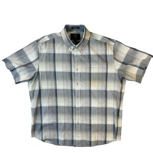 Viyella Blue Plaid Short Sleeve Button Up Shirt Mens XL